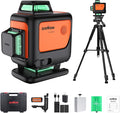 4D Laser Level with Tripod : Dual Batteries Laser Level 360 Self Leveling Green Hard Toolbox for Construction Floor Tiling Ceiling, Class Ⅱ, Y4-360G-KIT