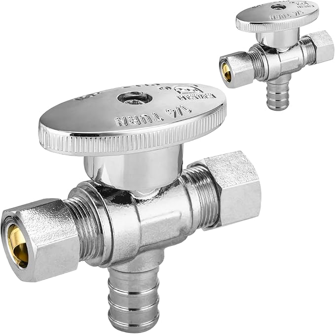 50-PCs HeSun Dual Compression Outlet Angle Stop Valve, 1/2" PEX-B x 3/8" OD Comp x 3/8" OD Comp, 1/4-Turn Shut Off Valve for Bathroom, ASTM F1807(VALVE125-50)