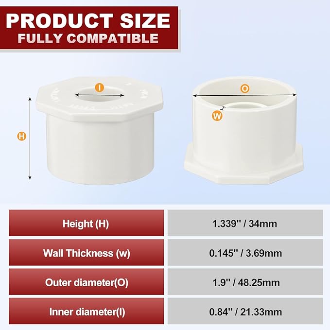 10Pcs 1 1/2" x 1/2" PVC Reducer Bushing Fitting, SCH40 (Socket x Socket) Furniture Grade PVC Pipe Fitting, Reducer Bush Adapter for Home Sewer Plumbing, Industrial, Pipe Connection