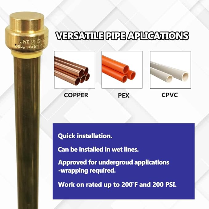 HQMPC 3/4" Push Fit PEX End Cap, Push-to-Connect Brass Plumbing Fittings No Lead Brass Plumbing Fittings with Disconnect Clip for Copper, CPVC 12Pcs