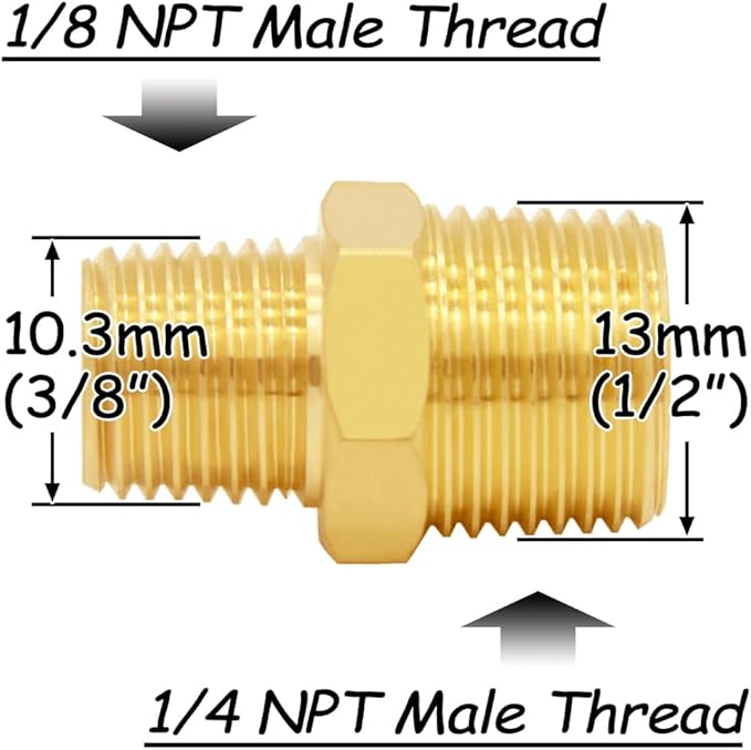 3PCS Brass Reducer Adapter, 1/8" NPT Male to 1/4" NPT Male Thread, Hex Reducing Pipe Fitting Coupler Nipple Connector for Water/Oil/Gas