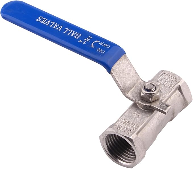 DERNORD Stainless Steel Ball Valve 1PC Type 0.5 Inch NPT Standard Port for Water, Oil, and Gas (Pack of 2)