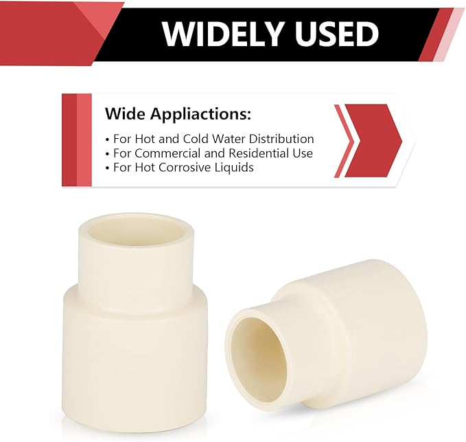 (100 Pieces) EFIELD 1" x 3/4" CPVC Pipe Fittings, Slip x Slip (Socket) Coupling, For Hot and Cold Water Plumbing,(CPVC029-10-100PCS)
