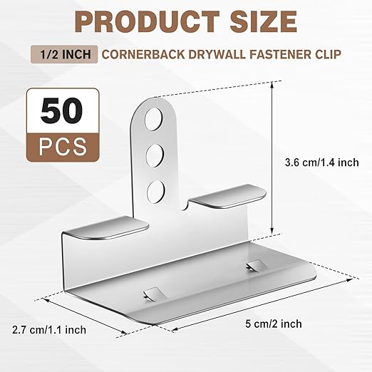 Shimeyao 50 Pack Drywall Repair Clips 1/2 Inch Corner-Back Drywall Back-up Clips Fastener Stud Saver