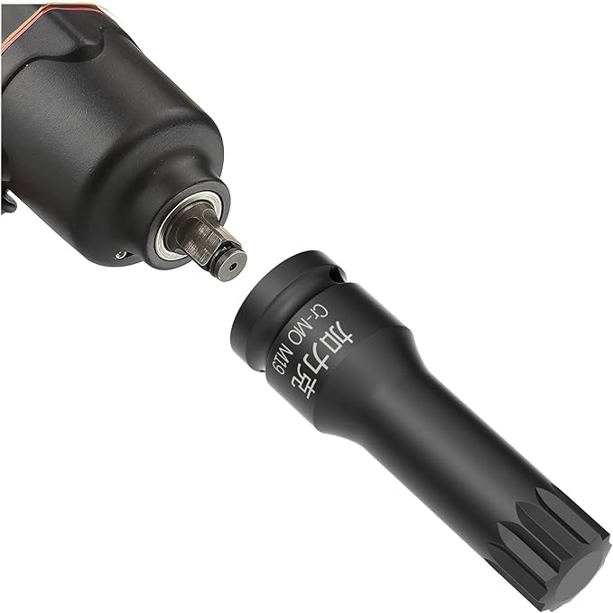 1/2-Inch Drive x M19(19mm） Impact XZN Triple Square Spline Bit Socket, Metric Lengthen Screwdriver Socket Adapter, 3-Inch Length, CR-MO Steel, One-Piece Construction, Black