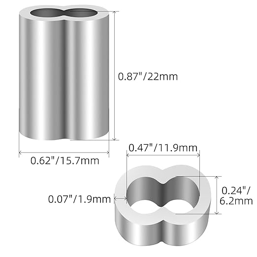 3/16"(5mm) Aluminum Crimping Loop Sleeve, Wire Rope Sleeve, Cable Crimps Sleeves, Cable Ferrules for Wire Rope and Cable Line End, 50 PCS