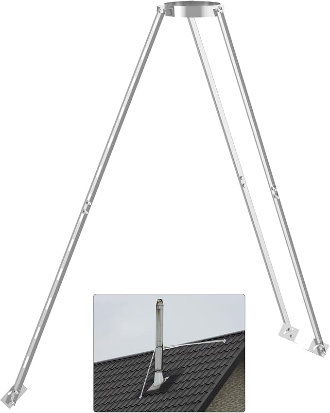 Adjustable Stainless Steel Chimney Roof Support Bracket Kit,6 Inch Extended Height-Adjustable,Triangle Design for Wind Stability,Stove Pipe