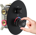 Temperature Display Shower Valve 3 Way Brass Rough-in Mixer and Round Trim Kit, Triple Function Digital Shower Diverter, Black