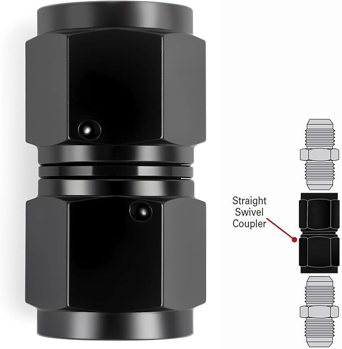 10AN Female to 10AN Female Straight Swivel Coupler Fitting Adapter 7/8-14UNF Thread Aluminium Anodized Black 4PCS