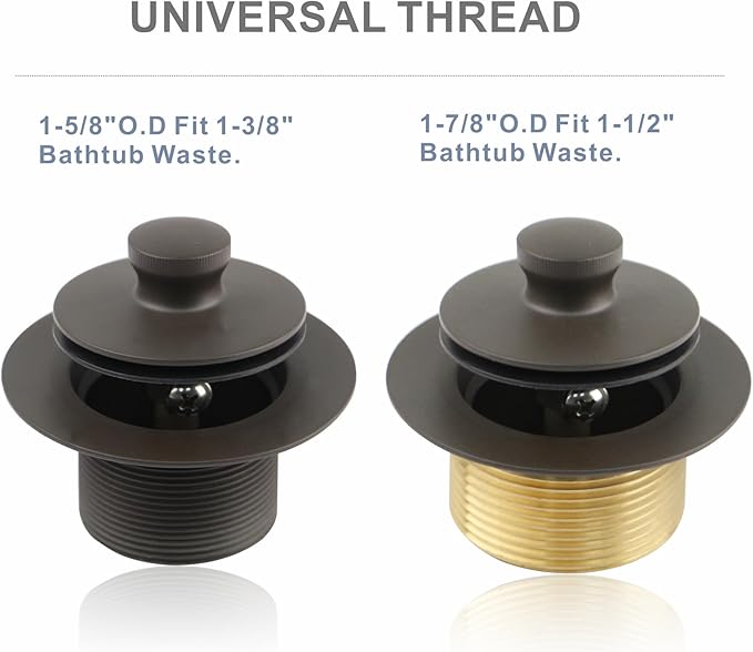 Bronze Bathtub Tub Drain Conversion Kit Assembly, Wellup Lift and Turn Twist Tub Drain Trim Kit with Two-Hole Overflow Faceplate, Oil Rubbed Bronze