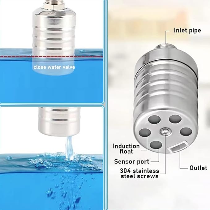 Auto Water Level Control Float Valve 1/2" 3/4" - 304 Stainless Steel, No Pump Needed for Water Tanks, Fish Ponds, Livestock Troughs, Hydroponics, Pool (Top/Side Entry, High Pressure)