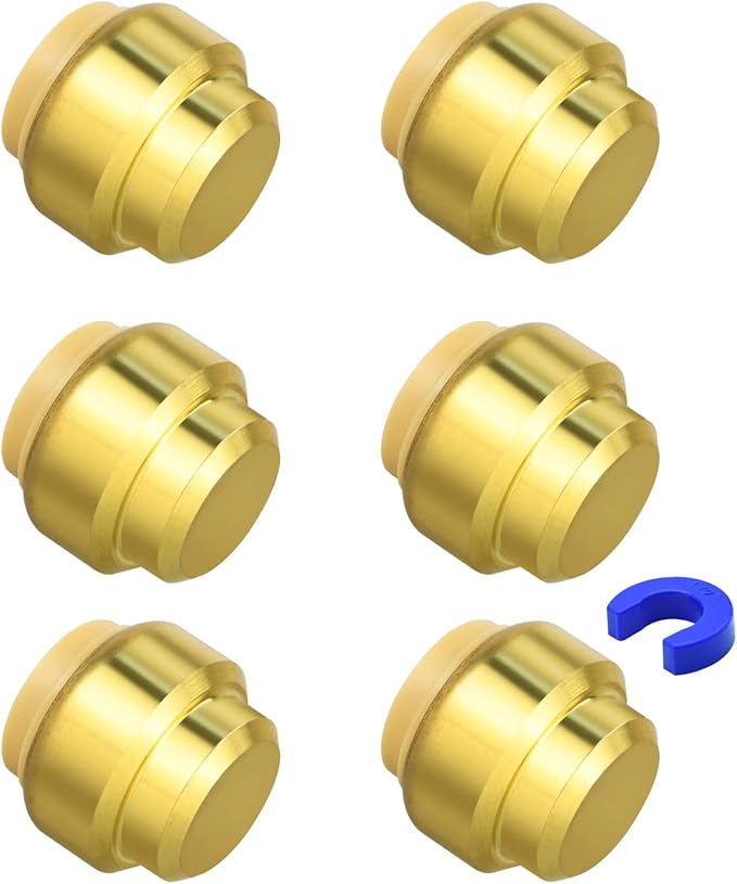 6 Pack Push-to-Connect Plumbing Fittings, 1/2" Pushfit End Cap Fittings with Disconnect Clip for Copper, PEX, CPVC Pipe