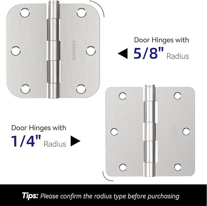 Door Hinges Brushed Nickel - 18 Pack Nickel Door Hinges 3.5 Inch Rounded Interior Satin Nickel Door Hinge with 1/4" Radius - Flat Iron Residential Standard 3 1/2 Inches Silver Door Hardware