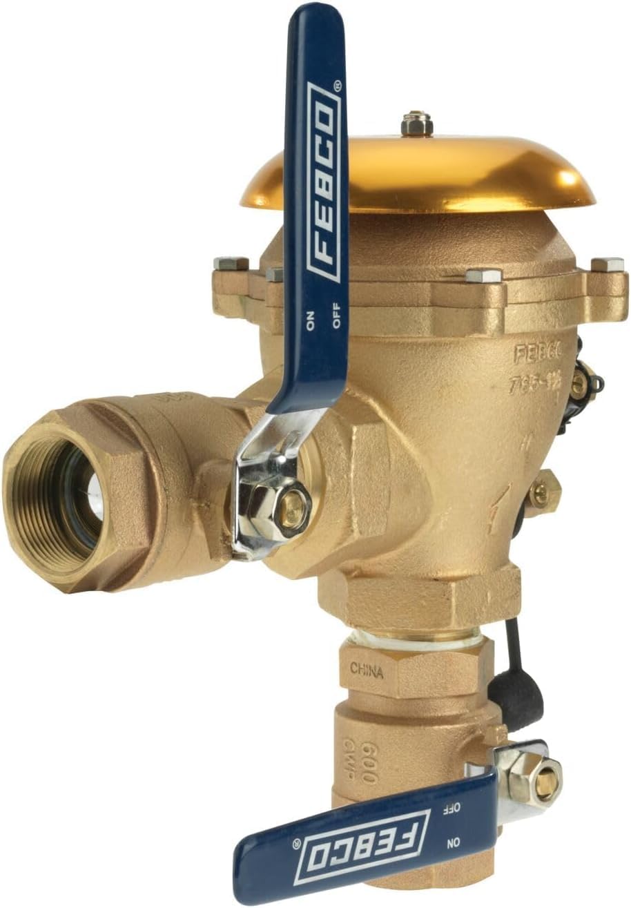 Febco 765 Bronze Pressure Vacuum Breaker Backflow Preventer 1-1/2" Inlet Spring-Loaded Check Valve, 150 PSI Max, NPT Connections, Freeze Sensor, Irrigation and Industrial Use, Quarter Turn Shutoff
