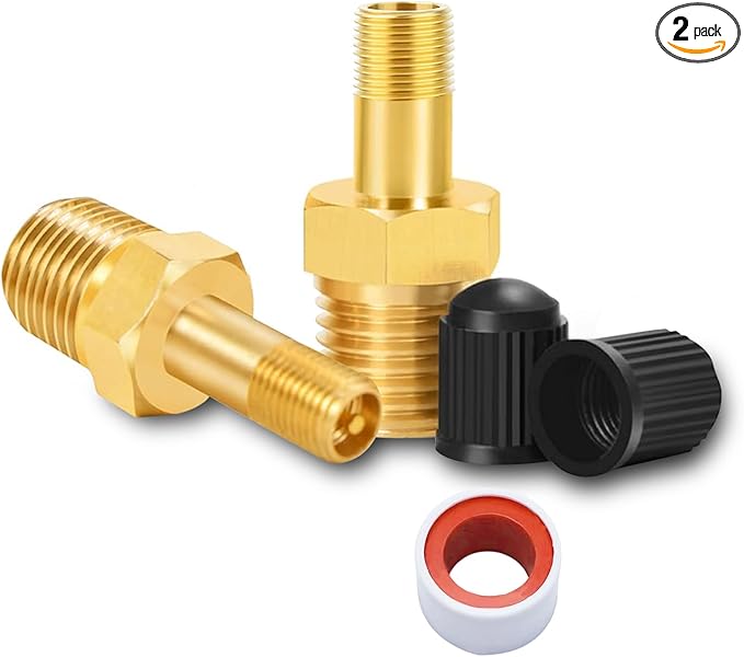GODESON 1/4" NPT Tank Valve, Anti-Corrosion Brass Schrader Valve with 1/4" Male NPT,Using with Air Compressor Tanks with Sealing Caps (Pack of 2)