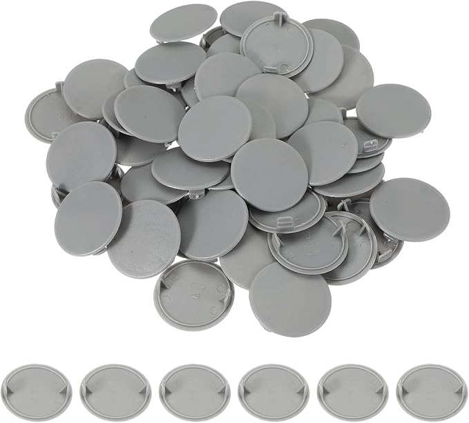 uxcell 50Pcs Plastic Hole Plugs, 1-3/5"(40mm) Flush Type Panel Round Screw Caps Cover Fastener Knockout Locking Plugs for Furniture Insert End Caps Panels, Gray