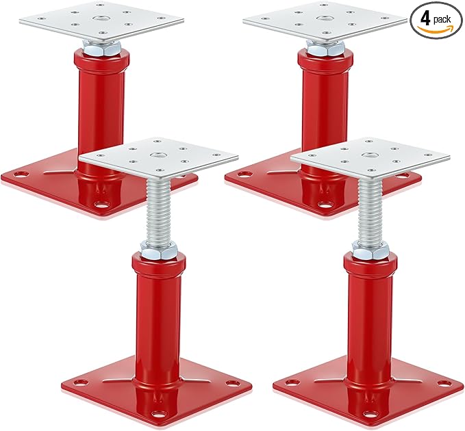 4 Pcs Adjustable Jack Post, 4.3-7 Height Range, Basement Floor House Screw Jacks for Lifting Joist Beam Brace for Cellar Ceiling, Center Point Load Capacity 11023 Lbs, Red