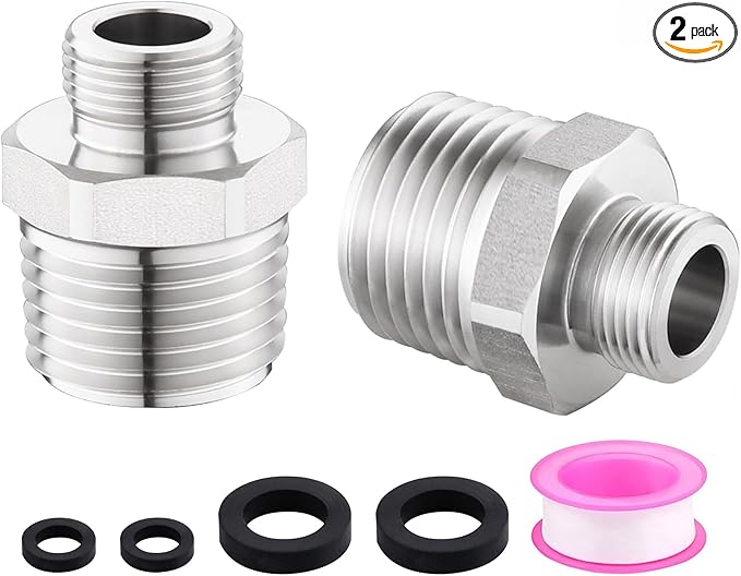 Rv Faucet Adapter,NPT 1/2" to Compression 3/8" Reducer Faucet Supply Line Adapter,Stainless Steel 304 Compression Fitting for RV Kitchen Plumbing 2 Pack