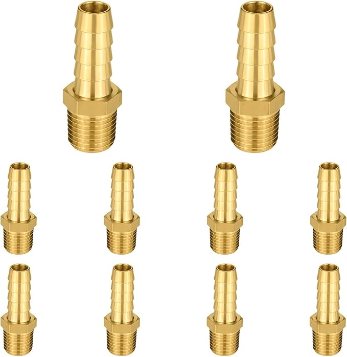 (Pack of 10) EFIELD Brass Hose Barb Fitting Adapter, 1/2" Barb x 3/8" NPT Male Pipe Fitting,(BARB012)
