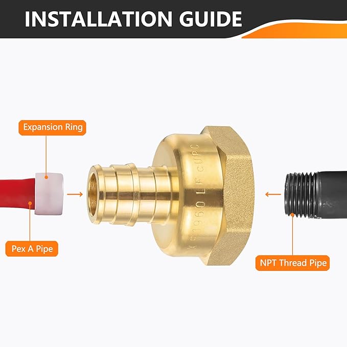 HeSun 10-Pack PEX-A FNPT Adapter Fitting, 3/4" NPT Female x 1/2" PEX-A Expansion Adapter, ASTM F1960