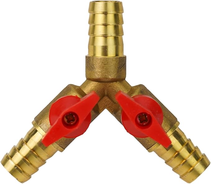 3-Way Brass Shut-Off Ball Valve for Fuel, Air, Water, and Gas, 12mm Hose Y-Style Pneumatic Plumbing Fitting