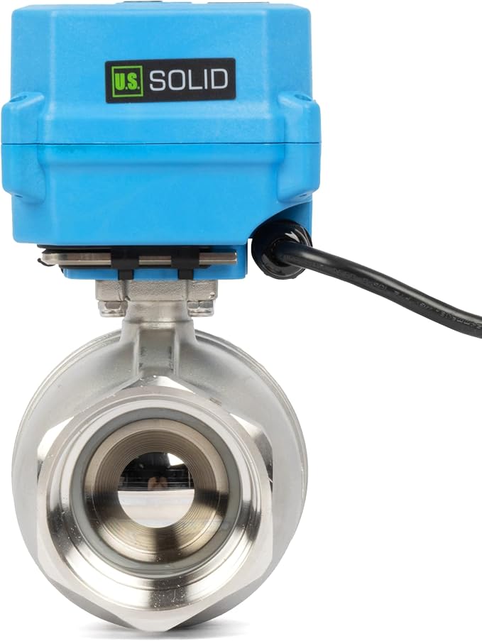 U.S. Solid 2" Motorized Ball Valve with US Plug 110VAC 304 Stainless Steel Electrical Ball Valve, Auto Return, Normally Closed, NSF Certified, IP67