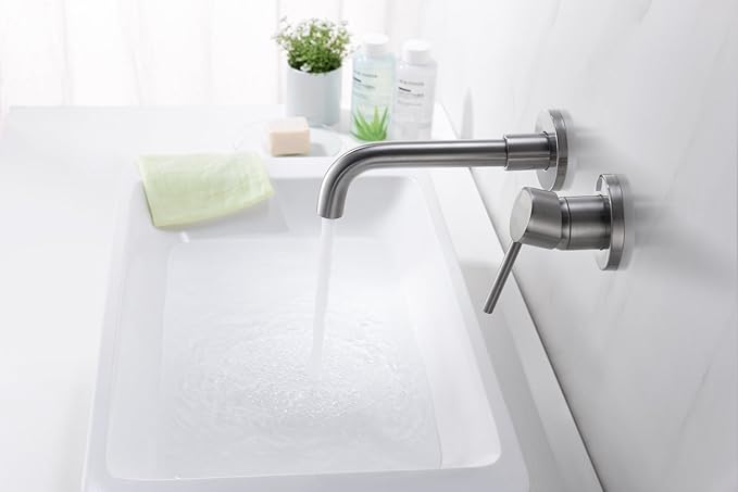 Sumerain Wall Mount Bathroom Faucets Brushed Nickel,Single Handle Wall Mount Faucet with Brass Rough-in Valve