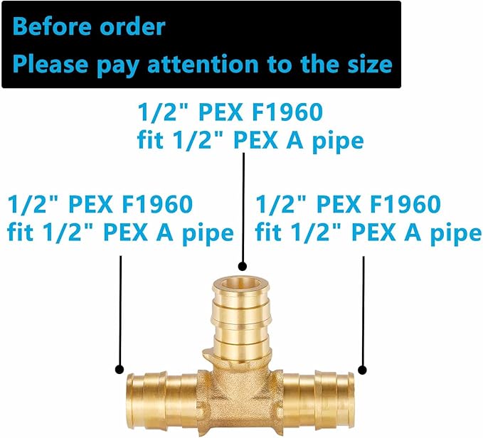 (10 Pack) Lidertik 1/2 Pex-A Tee Brass Tubing T Expansion Pipe Pex Fittings 1/2 Inch