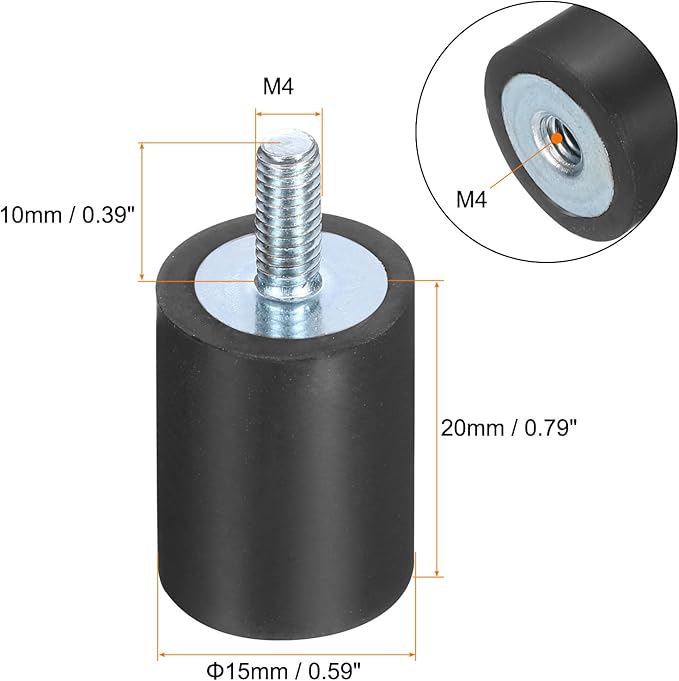 uxcell 6pcs M4x10mm Rubber Isolator Mounts with Studs 15x20mm Male Female Vibration Shock Absorber Zinc Plated Cylindrical Thread Mounts Anti Vibration Isolators with 6pcs M4 Lock Nuts