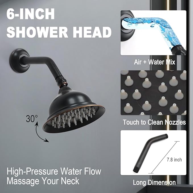 Enga Antique Shower Faucet Sets Dual Heads with 4 Body Jets, 8" + 6" Ceiling & Wall Mount Vintage Shower Head with Handheld Spray Combo, 4 Way Diverter Brass Valve, Oil Rubbed Bronze
