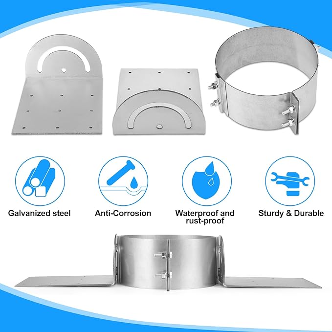 Hicarer 8" Galvanized Roof Support Kit, Stove Pipe Bracket Hanger Flange Chimney Part Clamp Adjustable Roof Support for Double Wall Insulated Chimney Pipe, Galvanized Steel