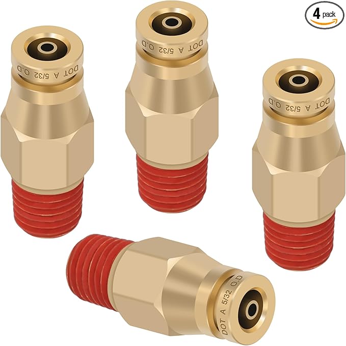 5/32" Quick Push to Connect Fittings Brass Union Straight Joint DOT Approved 5/32" Tube OD x 1/16" NPT Thread Air Line Adapter Air Suspension Kit for Truck Trailers and Air Brake System 4pcs