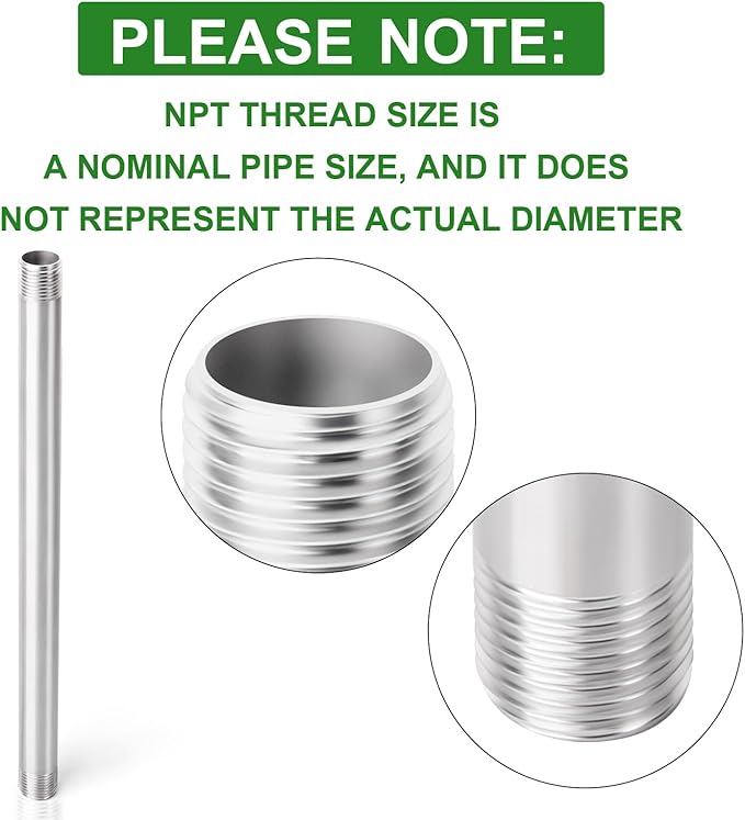TAISHER 4PCS Stainless Steel Pipe Fittings, 1/4" NPT x 1/4" NPT Male Threaded, 12" Length Nipple Cast Pipe