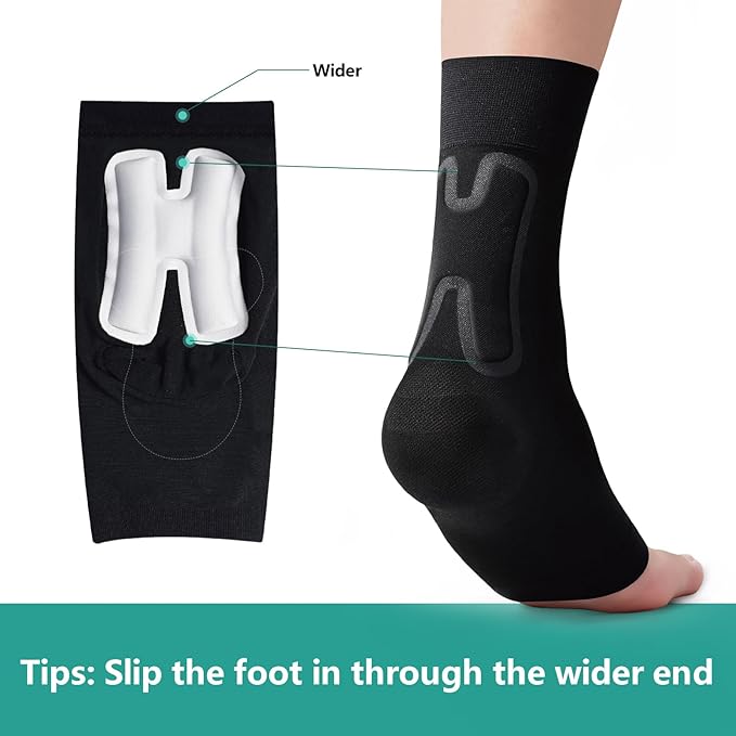 Welnove Achilles Tendonitis Heel Protector Sleeves H-Shape Achilles Tendon Support Compression Gel Padded Sleeve Socks for Cushion of Bursitis, Tendonitis, Tenderness, Dry Cracked - Regular