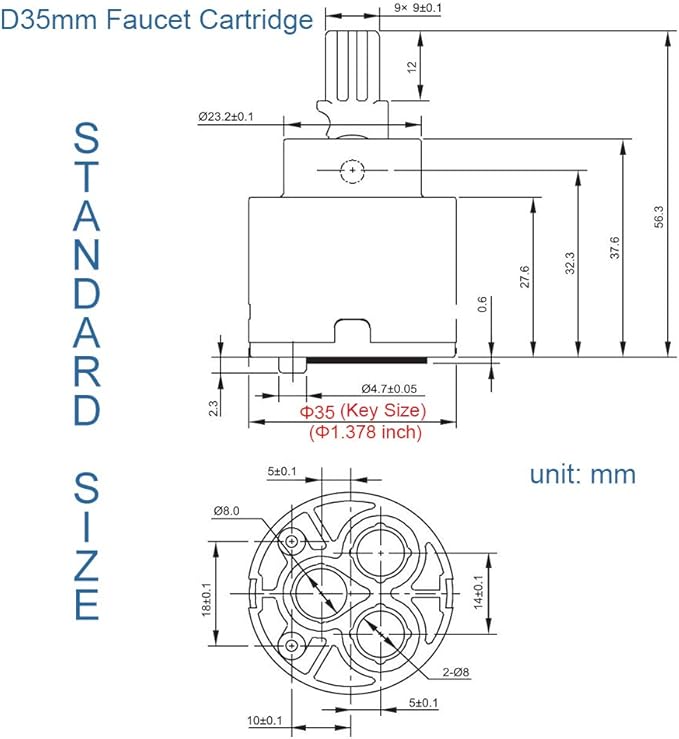 Diameter 35mm Ceramic Faucet Cartridge Replacement for Single Handle Kitchen Basin Shower Faucet Part, Ceramic Faucet Valve