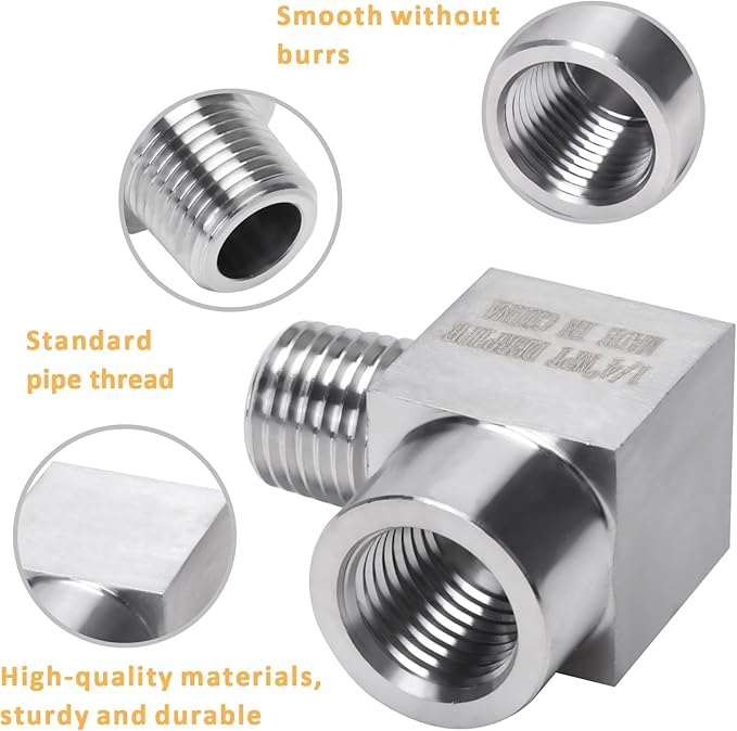 90 Degree Street Elbow - 1/4" NPT Male to 1/4" NPT Female Stainless Steel 304 Heavy Duty Forged Square Barstock Street Elbow Adapter Pipe Fitting (pack of 2)