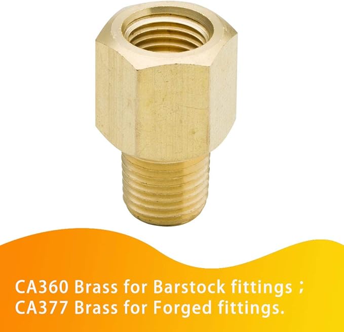 Legines Brass Pipe Fitting, 1/4" NPT Female to 1/4" NPT Male Adapter, 1200psi High Pressure (Pack of 2)