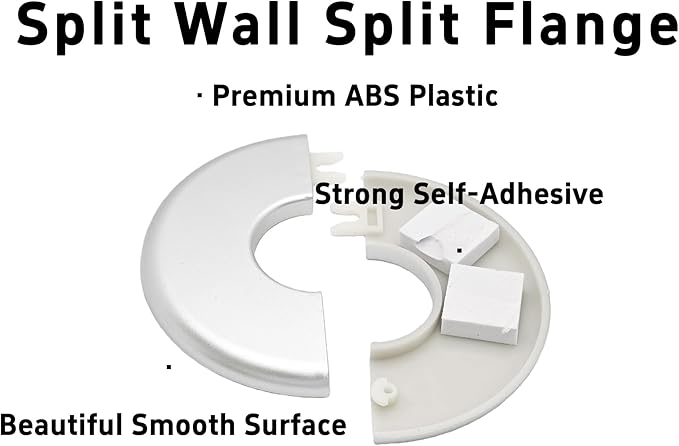 2PCS bociloy 33mm/1.3" ID Wall Split Flange, Silver ABS Round Self-Adhesive Escutcheon Plate, Wall Hole Decoration Cover, Water Pipe Plate Cover