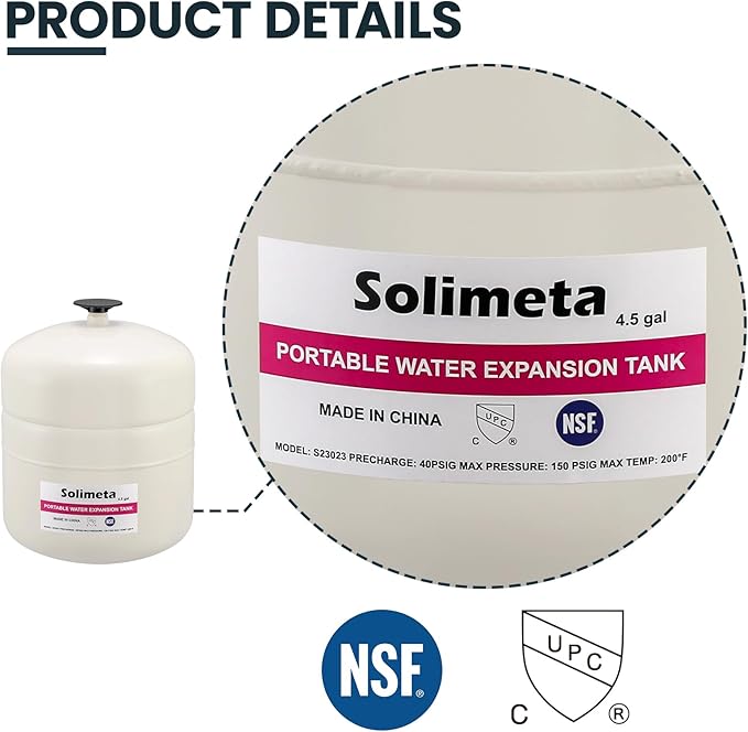 Solimeta 4.5 Gallon Potable Water Expansion Tank with Adjustable Wall Bracket & Gas Water Heater Installation Kit (24" Stainless Steel Hoses 3/4" FIP + 24" Gas Connector)