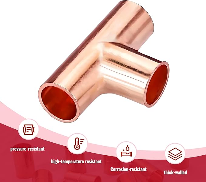 5/16" Copper Tee,Copper Three-Way Fitting Welding Joint, Sweat Solder Connection for Residential and Commercial Plumbing, HVAC Air Conditioning Systems (5 Pack)