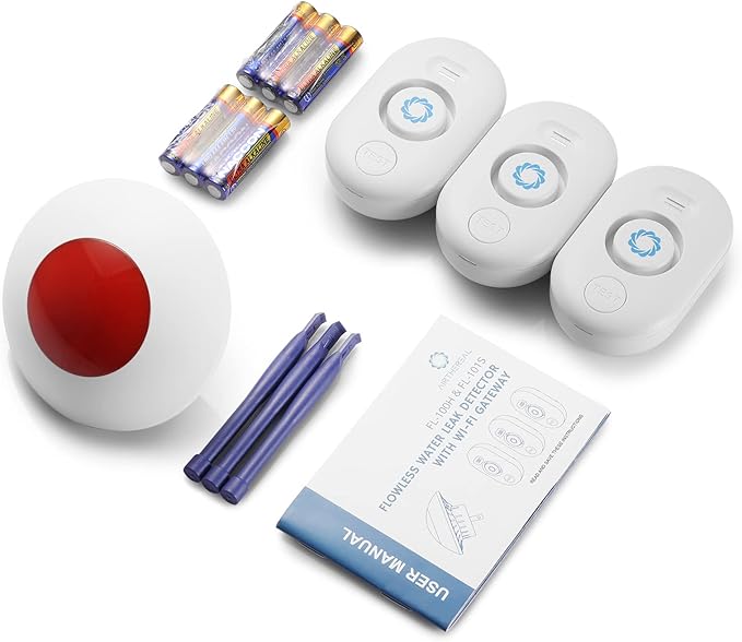 Airthereal Water Leak Detector 3-Pack with WiFi Gateway, Water Alarm Sensor with 0-120dB 4-Level Adjustable Alarm, Leak and Drip Alert with App Alerts for Home, Basement (Not Support 5G WiFi)