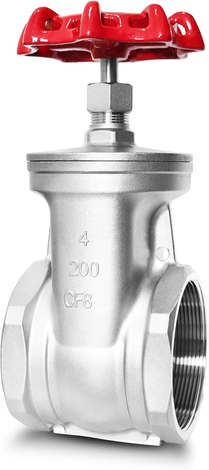 4" NPT Stainless Steel Gate Valve, Heavy Duty Female x Female Thread Manual Rotary Sluice Valve with Wheel Handle for Water, Oil, Gas, Industrial Plumbing, and HVAC Systems (4", DN100)