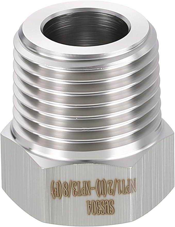 METALLIXITY 1PCS 1/2" Male NPT x 3/8" FeMale NPT Thread 304 Stainless Steel Hex Bushing Extension Tube Adapters Convert for Water Tub Spout/Shower