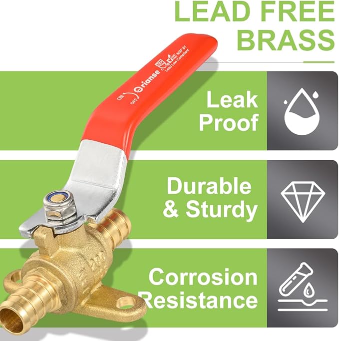 10 Pack ORIANSE 1/2 Inch Heavy Duty Pex Ball Valve with Drop Ear Brass Barb Crimp 1/4- Turn Full Port Shut Off For PEX-b Connection Hot and Cold Water,Cetified by NSF/ANSI 61, ASTM F1807
