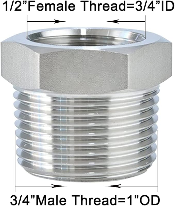 Joywayus Stainless Steel Hex Head Bushing Reducer Pipe Fitting 3/4 NPT Male × 1/2 G Female (Pack of 2)
