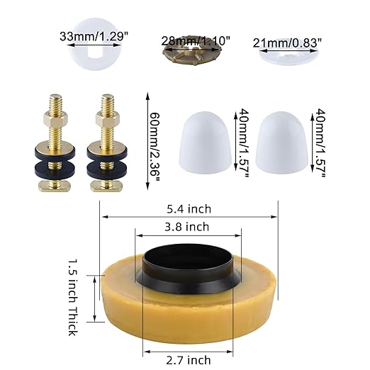 iFealClear Extra Thick Toilet Wax Ring Kit, Wax Ring with Brass Bolts, PE Flange and Retainer Washers, Ring Seal for Floor Outlet Toilet Bowls, Fits 3 Inch and 4 Inch Waste Lines