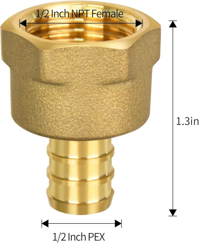 5 Pack PEX 1/2" x 1/2" NPT Female Fittings, Full Port for PEX pipes in plumbing jobs