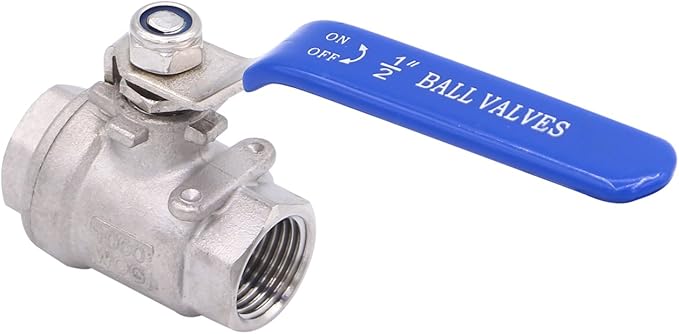 DERNORD Ball Valve Stainless Steel 304 1/2" NPT Heavy Duty for Water, Oil, and Gas with Blue Locking Handles (Pack of 2)