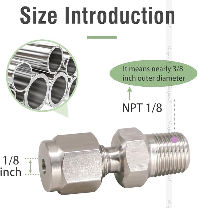 Stainless Steel 304 Compression Fitting to connect 1/8 inch OD tube x 1/8 NPT Male thread Coupler, for brass copper stainless steel tubing (2 pcs)