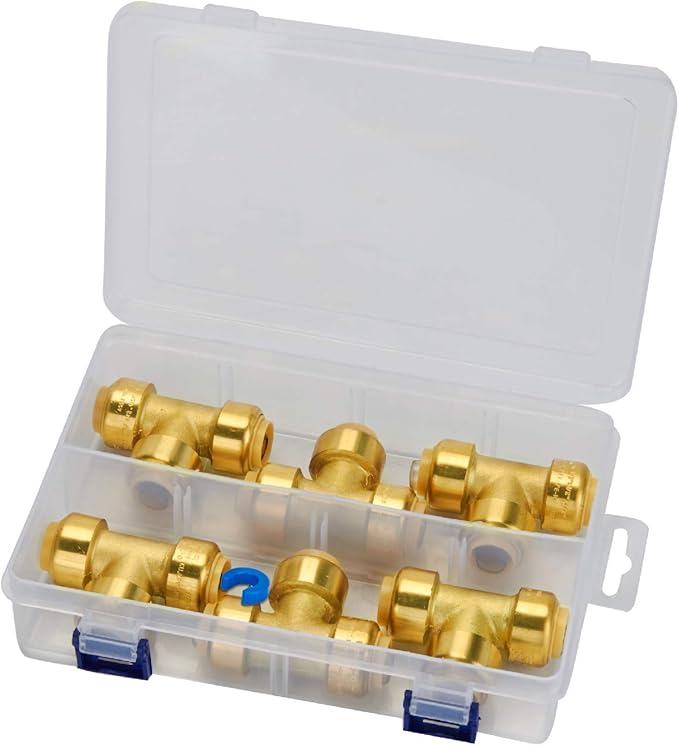 SUNGATOR 1/2 Inch Tee, Push Pex Tee Plumbing Fittings 1/2 Inch, No Lead Brass Push-to-Connect T Plumbing Fittings for PEX Pipe, Copper, CPVC Transition, with 1 Disconnect Clip, Pack of 6